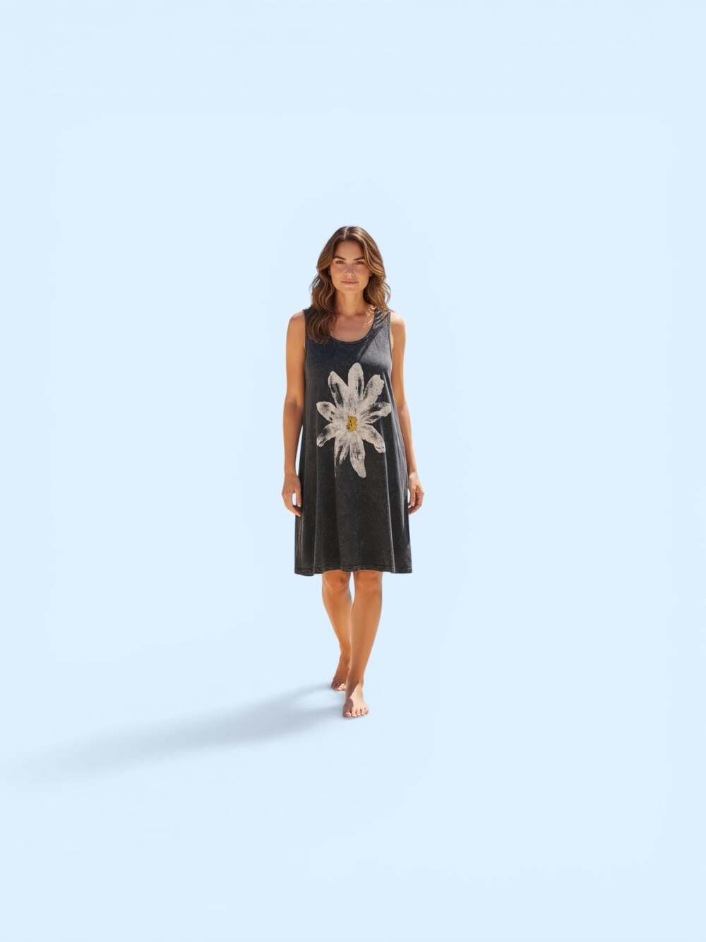 Jess & Jane Daisy Pop Charcoal Mineral Wash Sleeveless Tunic Dress Size S